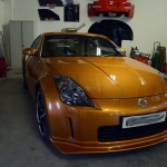Nissan 350z orange accident repair at rt performance in london
